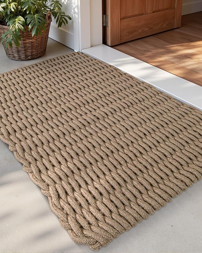 DEXI Jute Door Mat for Front Entryway, 31x47 Braided Woven Doormat Outside Entrance, Dirt Trapper Natural Fiber Entry Mats for Patio, Brown