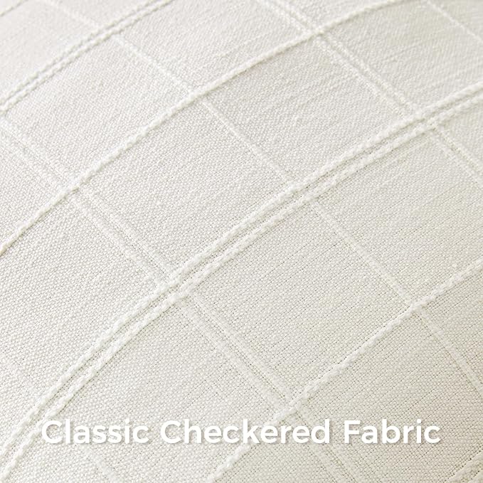 Woaboy Linen Check Throw Pillow Covers Set of 2 - Cream White Farmhouse Modern Boho Vintage Decorative Cushion Covers for Sofa Couch Bedroom Living Room Decor 22x22 Inch