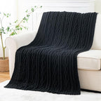 Battilo Black Throw Blanket for Couch, Cable Knit Blanket for Bed,Chair, Home Decor, Soft Cozy Woven Chenille Throw Blanket, Decorative Boho Throw Blanket, 51"x67"