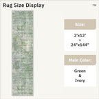 Runner Rug 2x12 Washable Non-Slip Hallway Runner Rugs for Kitchen Bathroom Laundry Room Green/Ivory Vintage Floor Carpet Runners for Hallways Entryway