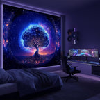 Avinyl Blacklight Tree and Space Tapestry for Bedroom, Aesthetic Cool Black Light Tree of Life Tapestries for Girl, Fantasy Stars Galaxy Wall Hanging for Living Room Teen Dorm Decor (51" x 60")