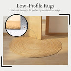Jute Area Rug 5' Round Natural Jute Rug with Non-Slip Backing, Low-Profile Farmhouse Rug for Living Room, Bedroom or Entry, Eco-Friendly Boho Decor, Non-Shed for High-Traffic Door Mat