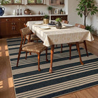 Lahome Elance Striped Easy Jute Rugs for Living Room, 6x9 Washable Indoor Outdoor Patio Rug, Neutral Thin Non Slip Non Shedding Black Dining Room Carpet for Under Table Mudroom Classroom