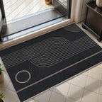 Tangsoo 2x3 Easy Jute Rug for Entryway,Washable Ultra Thin Small Area Rug Non-Slip Black Outdoor Mat, Modern Geometric Line Front Door Carpet for Kitchen Bedroom Porch Doorway Entrance