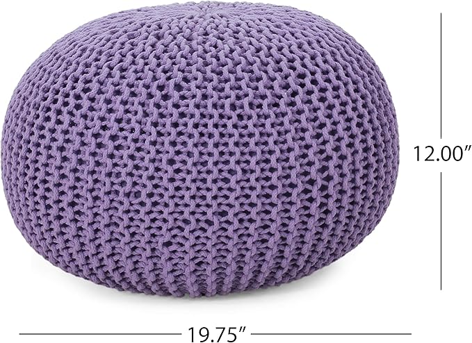 Christopher Knight Home Belle Knitted Cotton Pouf, Lavender