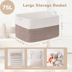 Goodpick Large Woven Blanket Basket 21.6" x 14.9" x 11.8" Storage Baskets for Organizing, Baby Laundry Basket with Handles, Toy Storage Baskets for Living Room Nursery, Brown