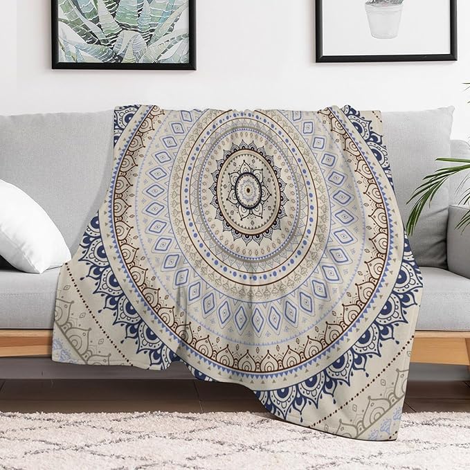 Mandala Throw Blanket Retro Eastern Backdrop Swirled Cosmic Lotus Yoga Boho Artwork Blanket for Sofa Bed Couch Chair Or Dorm 40"x50"
