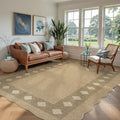 LIVEBOX Scalloped Easy Jute Diamond Outdoor Rug Living Room, Washable 8x10 Farmhouse Tan Rug for Bedroom, Geometric Checkered Indoor Outdoor Rugs Dining Room Mat Carpet Area Rug for Patio Home Office