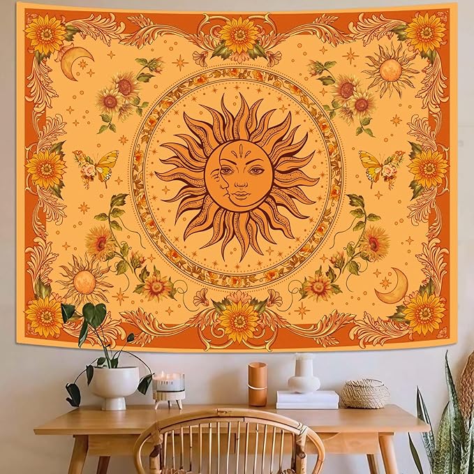 Spenlife Boho Sun and Sunflower Tapestry Bohemian Tapestry for Bedroom Vibrant Tapestries Wall Hanging Bedroom Living Room Wall Art and Home Decor 70x90