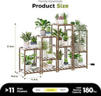 Bamworld Plant Stands with Grow Light Indoor 4 Sets Plant Shelves Outdoor Wooden Plant Holder for Multiple Plants Flower Stands Window Warm Light