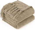 Chenille Throw Blanket for Couch with Tassels,60"X80" Soft Cozy Lightweight Knitted Boho Decorative Blankets for Bed and Sofa,Taupe