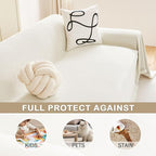 hyha Couch Cover for Dogs, Boho Sofa Covers for 3 Cushion Couch Washable, Chenille Sofa Slipcover for Pets, Soft Loveseat Sectional Couch Throw Blankets with Tassels (Beige, 88.5x134 Inch)