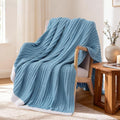 WRENSONGE Striped Throw Blanket, Blue Soft Cozy Fluffy Warm Hand Made Throw Blankets for Couch, Sofa, Chair, Bed, Camping, Picnic, Travel Lightweight Bed Blanket - 50"*60"