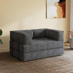 WLIVE 60'' Futon Sofa Bed, Convertible Sleeper Sofa, Folding Pull Out Couch Boneless Mattress with Fixed Frame, Corduroy, with Storage Pocket, Grey