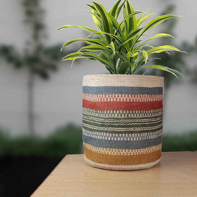 Jute Planter Basket Modern Woven Basket for 5" Flower Pot Floor Indoor Planters, 6” x 6” Storage Organizer Basket Rustic Home Decor, Boho Storage Earth-Friendly Planter (6x6 Inches, Multi 1)