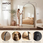 Antok 86" x46” Arched Full Length Floor Mirror, Black Aluminum Frame, Free Standing/Wall Mount/Leaning for Bedroom, Living Room, Dressing Room