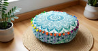 CRAFT KALA Green Ombre Large Hippie Mandala Meditation Floor Ottoman Pillow Cushion Pouf Cover Square Poufs Bohemian Circle Floor Cushion Case Outdoor Fireplace Yoga Living Room Decor Cover 16" Round
