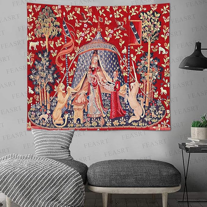 FEASRT Princess European Royal Tapestry, 90x84 Inches Soft Flannelette, Medieval Maiden Wall Blanket
