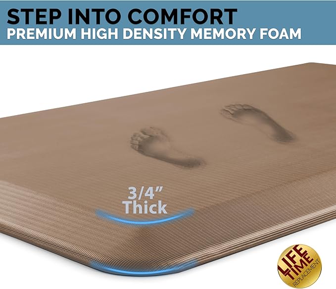 ComfiLife Anti Fatigue Floor Mat – 3/4 Inch Thick Kitchen Mats for Floor, Standing Desk Mat, Kitchen Rug – Comfort at Home, Office – Durable – Stain Resistant – Non-Slip Bottom (24" x 70", Beige)