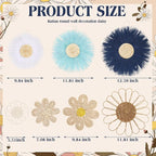 Chunful 7 Pcs Boho Wall Basket Decor Rattan Flower Wall Decor Nursery Daisy Flower Woven Macrame Hanging Flowers for Baby Kids Girls Farmhouse Bedrooms Living Rooms Kitchen Home(Blue)