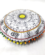 CRAFT KALA 22" Bohemian Floor Pillow Pouf Cover Mandala Boho Large Round Meditation Room Pillow Covers for Adults Seating Poufs Cushion Cover for Kids Playroom Yellow and White Zodiac