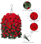 Artificial Geraniums Fake Hanging Flowers Plants Basket for Outdoors Spring Summer Outdoor Decor, 3PCS Faux Silk Geraniums Vines in Planter Realistic UV Resistant for Outside Balcony Patio Porch Home