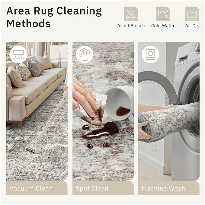 Abstract Rug 8x10 Large Living Room Rugs Neutral Modern Washable Area Rugs for Bedroom Dining Room Non-Slip Stain Resistant Foldable Thin Rug Grey Pink