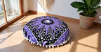 CRAFT KALA 22" Bohemian Floor Pillow Pouf Cover Mandala Boho Large Round Meditation Room Pillow Covers for Adults Seating Poufs Cushion Cover for Kids Playroom Purple Burning Sun