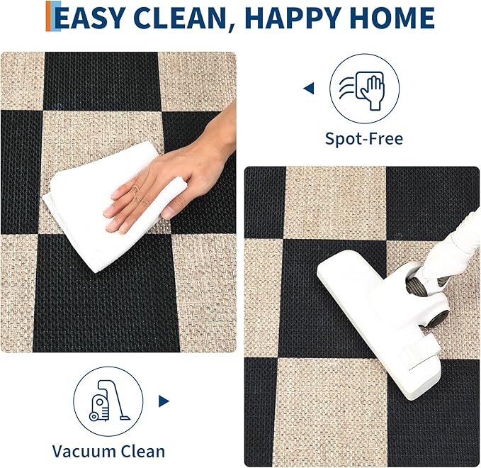 GarveeHome Checkered Easy Jute 5x7 Area Rugs for Living Room Machine Washable Non-Slip Backing Stain Resistant Modern Indoor Outdoor Rugs for Farmhouse Dining Room Patio Black