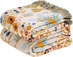 Boho Throw Blanket with Florals & Leaves Embroidery Reversible Lightweight Cotton Gauze Throws for Couch,Bed,Sofa & Chair Decor - Bohemian Living Room Accent Gift 60"x80"