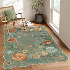 Lahome Floral Washable Rugs, 4X6 Rug for Bedroom Ultra-Thin Soft Dining Room Rug, Non-Slip Living Room Rugs Stain Resistant Boho Rug Lightweight Flore Throw Rug for ‎Office (4x6ft,Green)