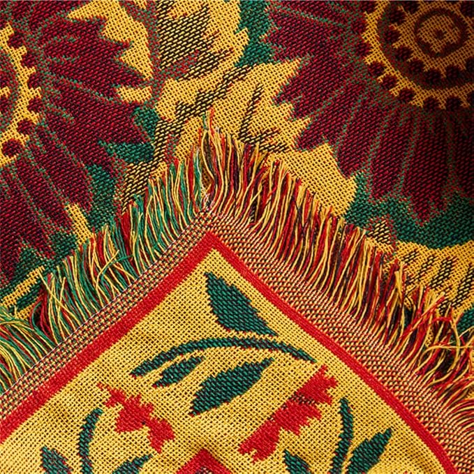 Red Sunflower Throw Blanket with Fringe Boho Throw Blankets Recliner Chair Couch Sofa Cover Woven Reversible Cotton Bohemian Tapestry Hippie Room Home Decor Double Side 50"x70"