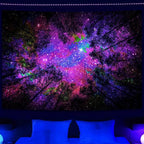 Miytal Blacklight Starry Sky Tapestry, Fantasy Forest Space Galaxy Night Nature Scenery Wall Hanging Tapestry, Aesthetic Landscape Wall Art Tapestries for Bedroom, Living Room - 59.1" x 80"