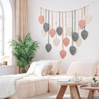 Betylifoy Macrame Wall Hanging Boho Leaves Tapestry Chic Bohemian Feather Wall Art Decor Handmade Yarn Woven Pink Leaf Tapestry Macrame Wall Decor for Bedroom Living Room Nursery Office Backdrop (Pink Gray)