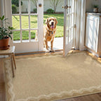 LIVEBOX Scalloped Washable 3x5 Outdoor Rug, Easy Jute Geometric Tan Rug for Entryway, Indoor Non Slip Patio Rugs Farmhouse Carpet Area Rug for Bedroom Living Room Kitchen Bathroom Front Door Mat Porch