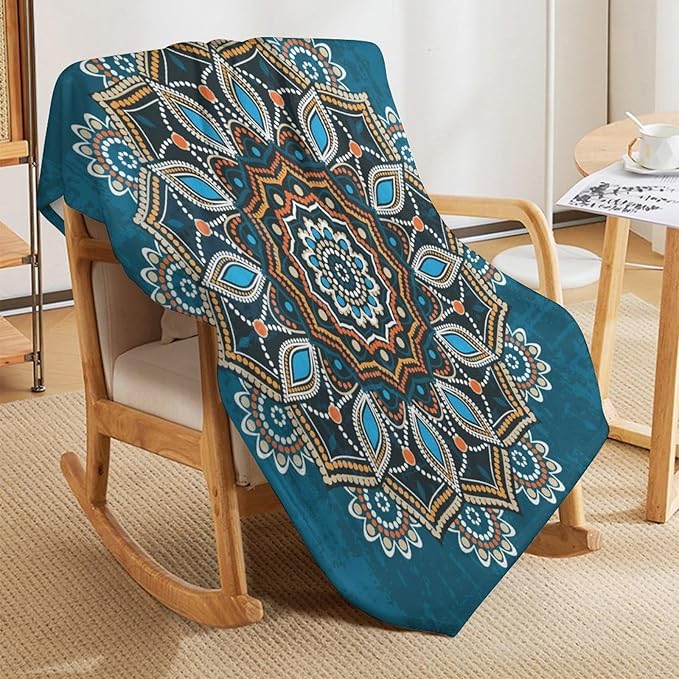 Ornamental Mandala Throw Blanket Indian Hippie Bohemian Art Floral Texture Pattern Blanket for Sofa Bed Couch Chair Or Dorm 30"x40"