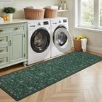 Hallway Runner Rug Non Slip - Washable 2.6x8 Kitchen Rugs for Living Room, Low-Pile Soft Bedroom Rug Indoor Floor Stain Resistant Carpets for Entryway, Laundry, Bathroom Deep Green