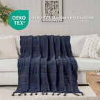 Boho Knitted Chenille Blanket with Tassels - Lightweight & Soft All-Season Throw - 3D Classic Pattern for Living Room Bedroom Couch, Royal Blue, Twin 60"x80"