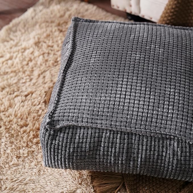 SUTAVIA Pouf Ottoman Cover Unstuffed Pouf Seat Decorative Soft Storage Bean Bag 20x20x8 Inches Square Floor Footrest for Living Room Bedroom (Dark Gray, Square)
