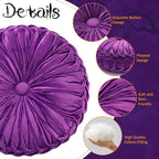 2 Pcs Round Throw Pillows 15 Inch Decorative Velvet Pleated Pumpkin Pillows Boho Floor Pillow with Center Button for Living Room Couch Chair Bed Sofa Home Decoration (Black and Purple)