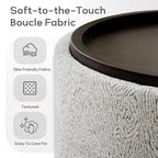 30 Inch Round Storage Ottoman, Ottoman Coffee Table with Lift Off Lid, Boucle Modern Ottomans with Storage for Living Room, Bedroom, Apartments (White and Gray Striped)