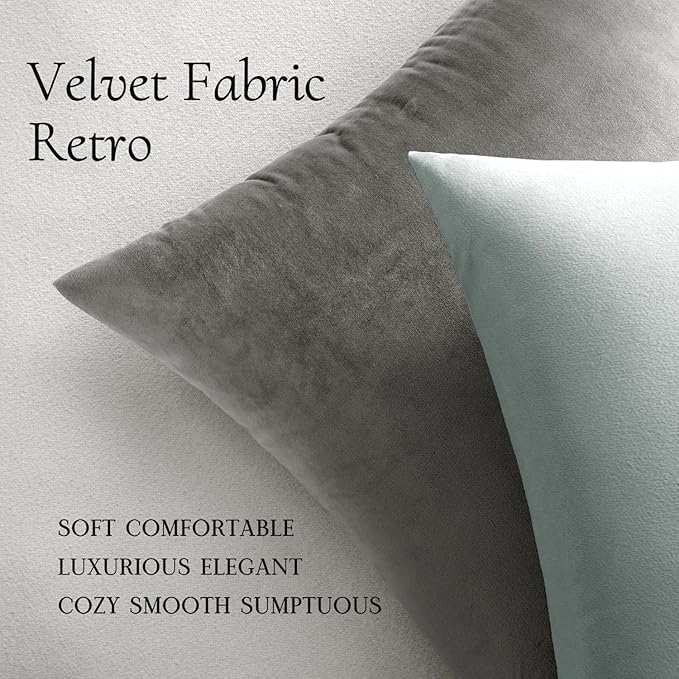 MIULEE Velvet Throw Pillow Covers 20x20 Inch, Pack of 2 - Grey, Soft Solid Decorative Pillow Covers Cushion Cases Modern Luxury Home Decor for Spring Couch Sofa Bedroom Livingroom