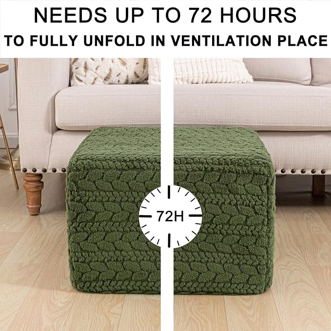 20x20x14 Inches Fluffy Square Pouf Ottoman - Plush Furry Boneless Ottoman Foot Rest Stool with High-Density Foam, Versatile Floor Seating for Living Room (Forest Green)