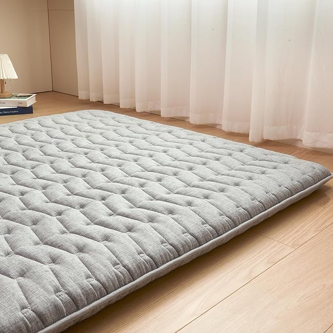 Premium Foam 3.2" Thick Japanese Futon Floor Mattress - Queen Size 60"x80" 100% High-Density Foam,Comfortable Sleeping Pad,Tatami Mat for Dorm,Bedroom Guest Room，Boys Girls Dormitory Pads(Hemp Gray)