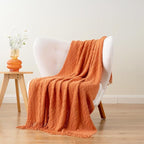 BATTILO HOME Burnt Orange Throw Blanket for Couch, Decorative Fall Throw Blanket with Tassels Halloween Throw Fall Decor, 50"x60"