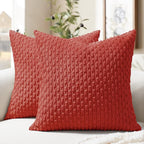 Softalker Throw Pillow Covers 18x18 Inch, Set of 2, Soft Corduroy Boho Stripe Decorative Pillow Cover, Couch Fluffy Pillow Cover for Farmhouse Home Decor Bed Living Room, Red