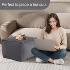 MeMoreCool Square Stuffed Pouf Ottoman Foot Rest, Corduroy Floor Pouf Foot Stool with Foam Chunk Filling, Soft Stuffed Ottoman Footrest for Living Room, Dark Grey