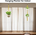USLAI Macrame Plant Hanger Indoor Outdoor, Up to 4-15 inch Pot, Heavy 20lb Planters, Extra Long Strong Hanging Planter Basket Holder, Boho Home Decor, 35+49 Inch, Yellow (POTS NOT Included)