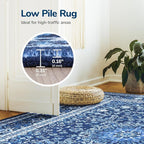 Lessymo Washable Area Rugs 6x9- Boho Area Rug Low Pile for Bedroom Living Room Kitchen, Ultra-Soft Faux Wool Vintage Area Rug with Non-Slip Rubber, Kid & Pet Friendly, Blue White