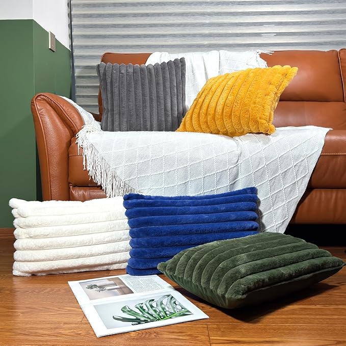 24x24 Pillow Covers, Decorative Faux Fur Throw Pillow Covers for Couch, Sofa Soft Fluffy Pillow Cover with Velvet Back for Living Room, Neutral Home Décor Accent for Bed - Dark Gray